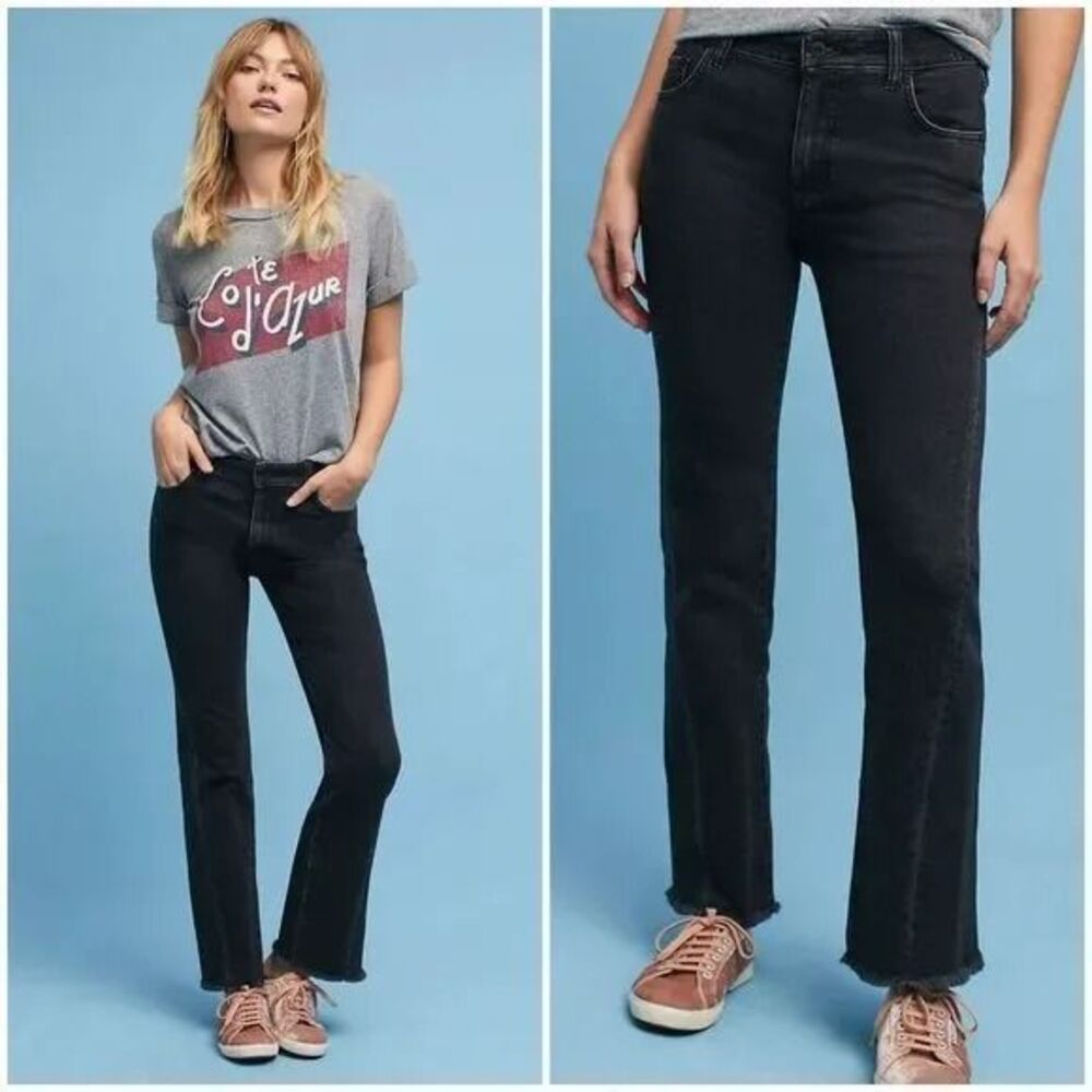 Pilcro Anthropologie Crop Flare Twisted Seam Washed Black Jeans Raw Hem Size 27